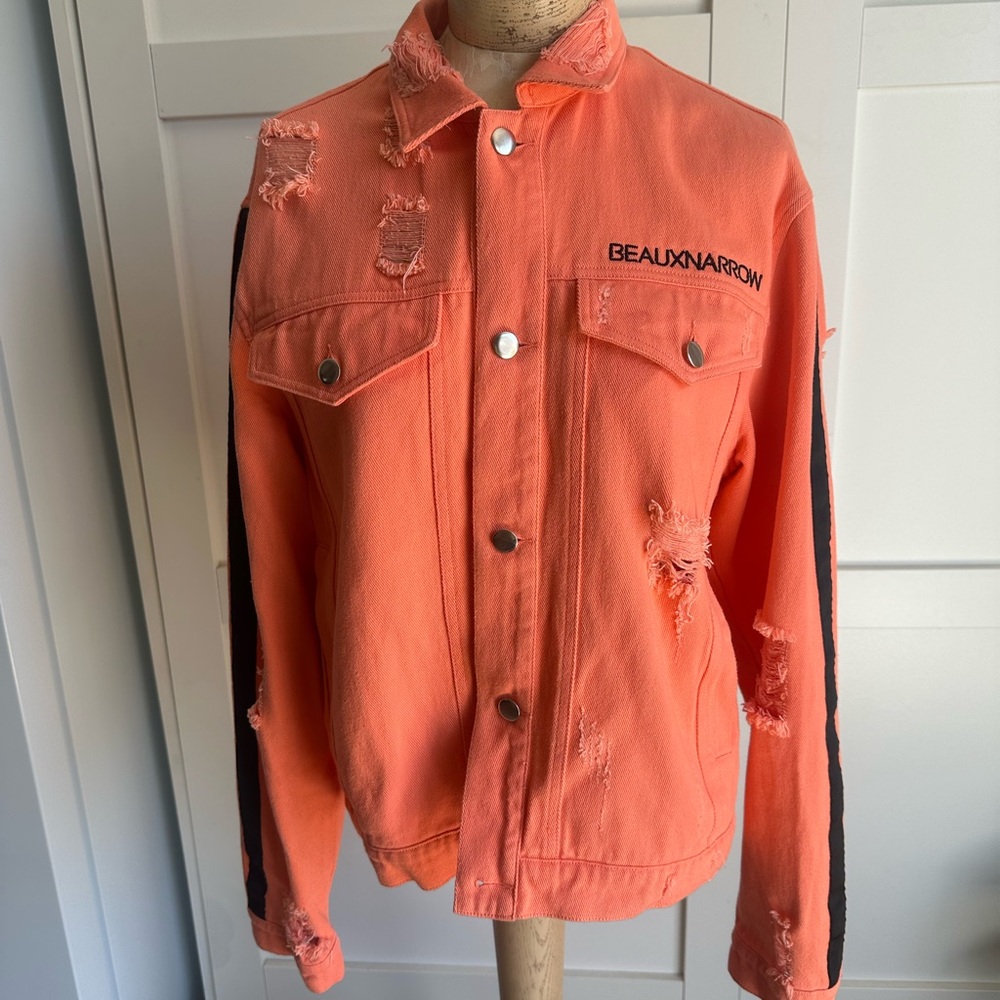 Beauxnarrow Men's Orange Distressed Bomber Jacket